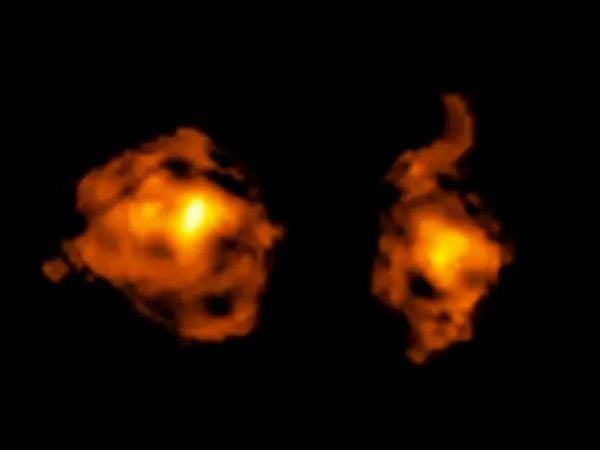 Imagen de dos galaxias colisionando.