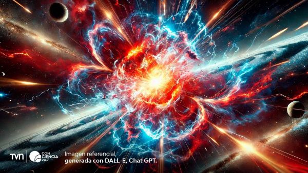 Representación artística de un transitorio nuclear extremo causado por la fragmentación de una estrella masiva cerca de un agujero negro supermasivo.