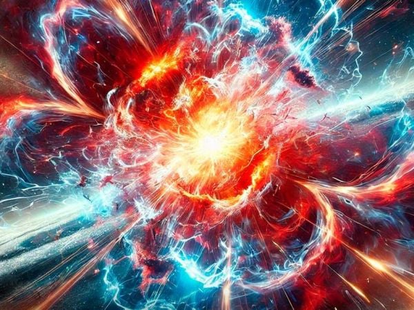 Representación artística de un transitorio nuclear extremo causado por la fragmentación de una estrella masiva cerca de un agujero negro supermasivo.