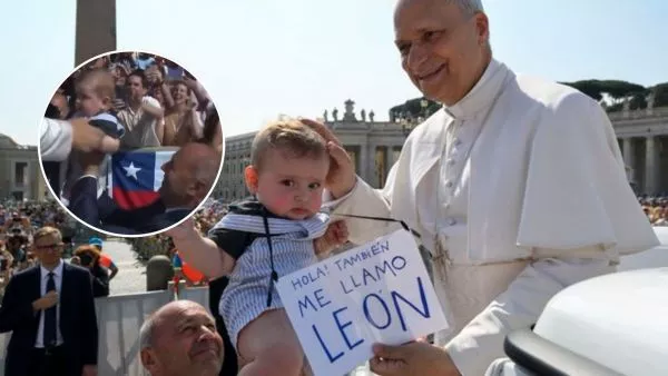Papa León XIV con bebé chileno