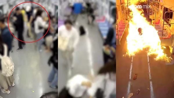 Sujeto incendiando Metro de Seúl.