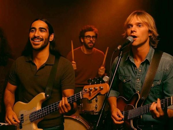 Arte digital utilizado como portada de disco de The Velvet Sundown, banda creada íntegramente con inteligencia artificial.