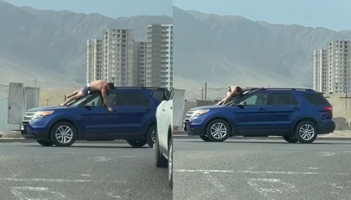 VIDEO: Captan a sujeto semidesnudo arriba del auto de su expareja por las calles de Antofagasta