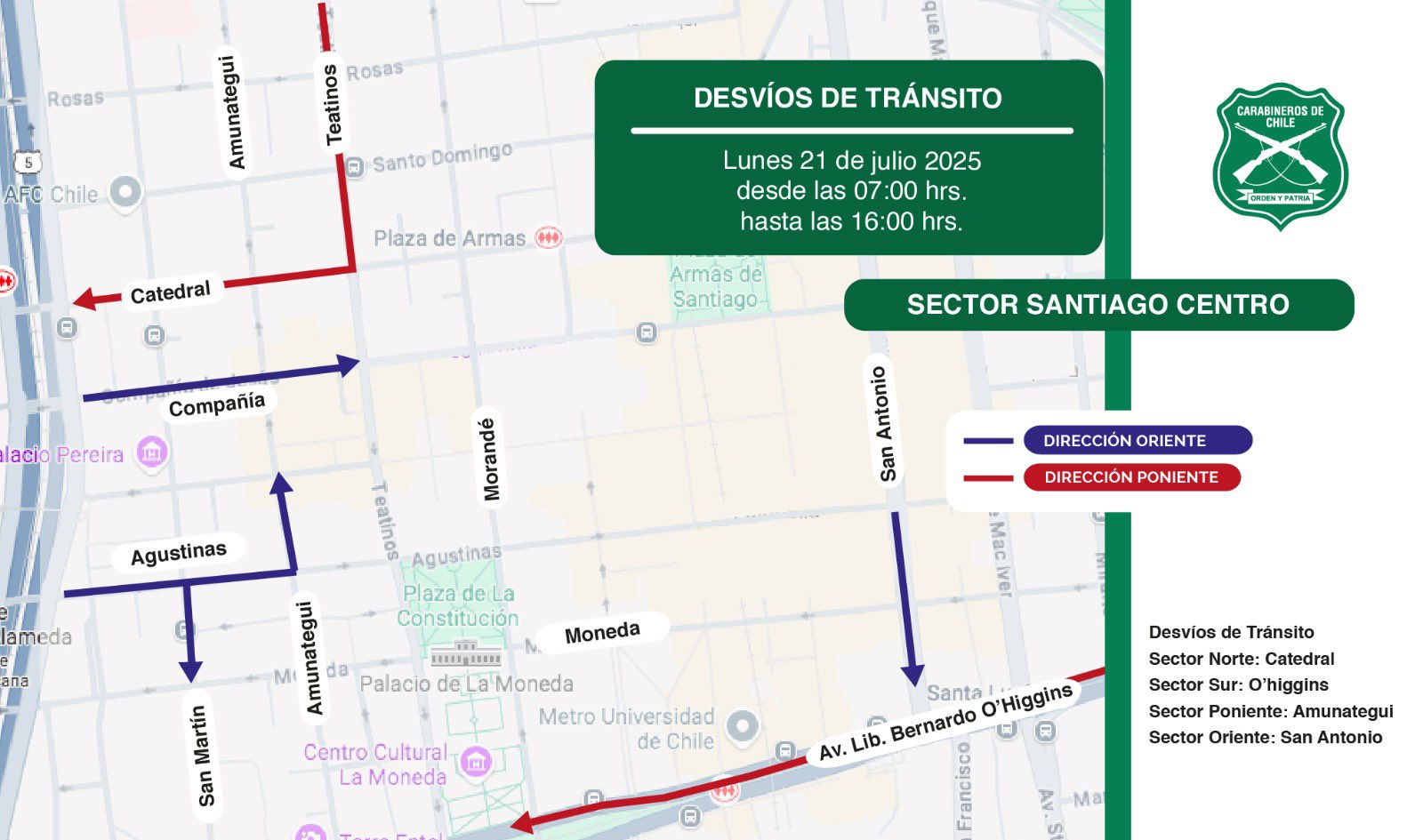 desvios 21 de julio santiago centro