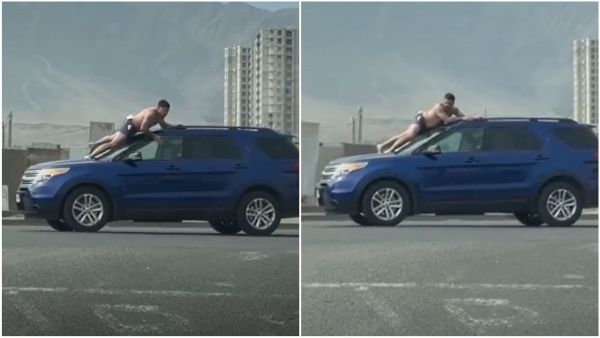 Captan a sujeto semidesnudo arriba del auto de su expareja por las calles de Antofagasta