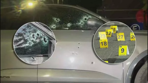 El auto baleado en La Granja