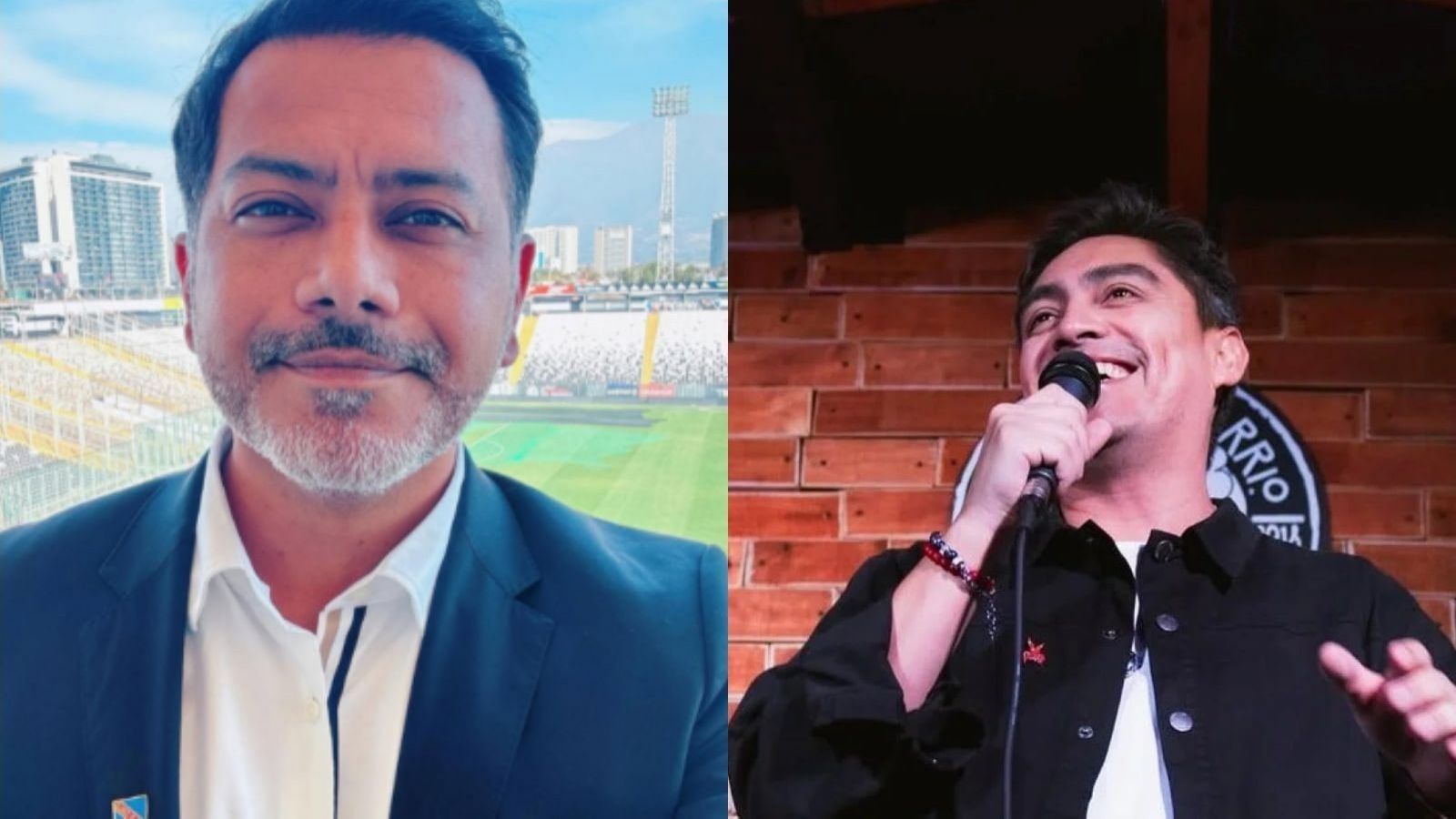 Dúplex imágenes: a la izquierda Pedro Ruminot y a la derecha Sergio Freire durante presentación de stand up comedy