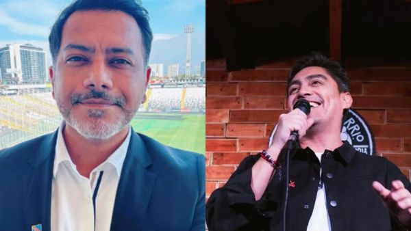 Dúplex imágenes: a la izquierda Pedro Ruminot y a la derecha Sergio Freire durante presentación de stand up comedy