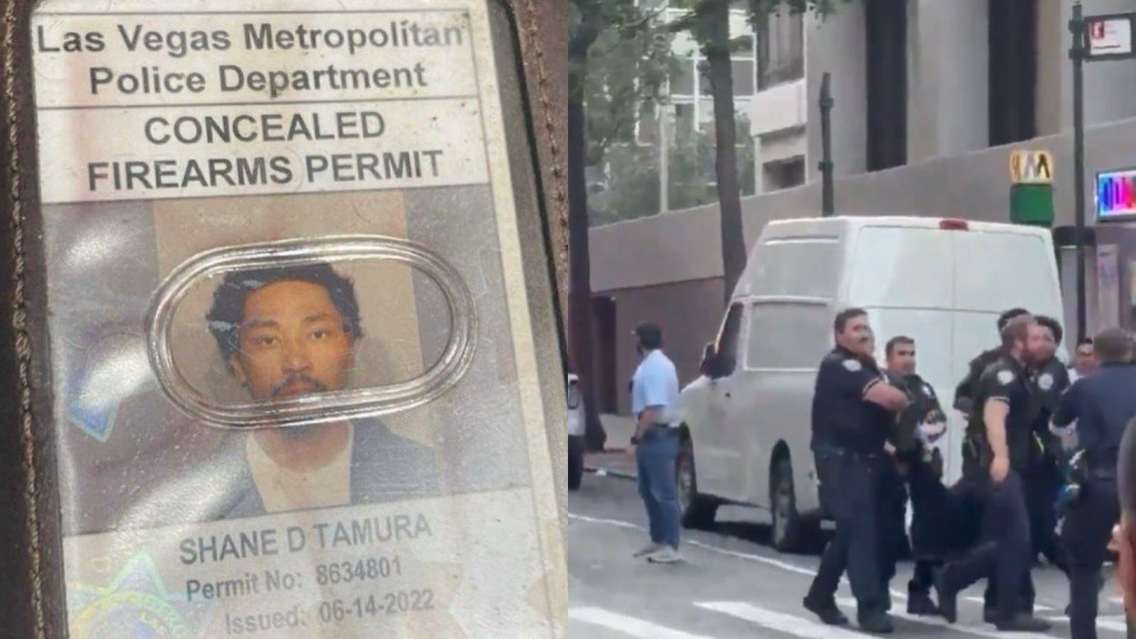 Documento del autor del tiroteo y policía socorriendo en el ataque.