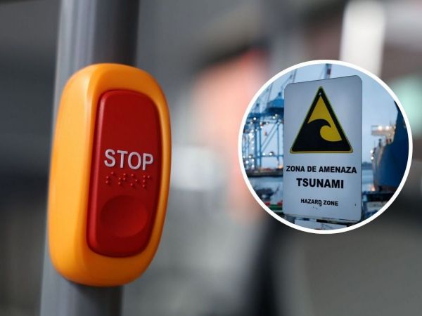 timbre de transporte público junto a cartel de tsunami