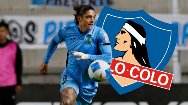 Joaquín Montecinos con un escudo de Colo Colo