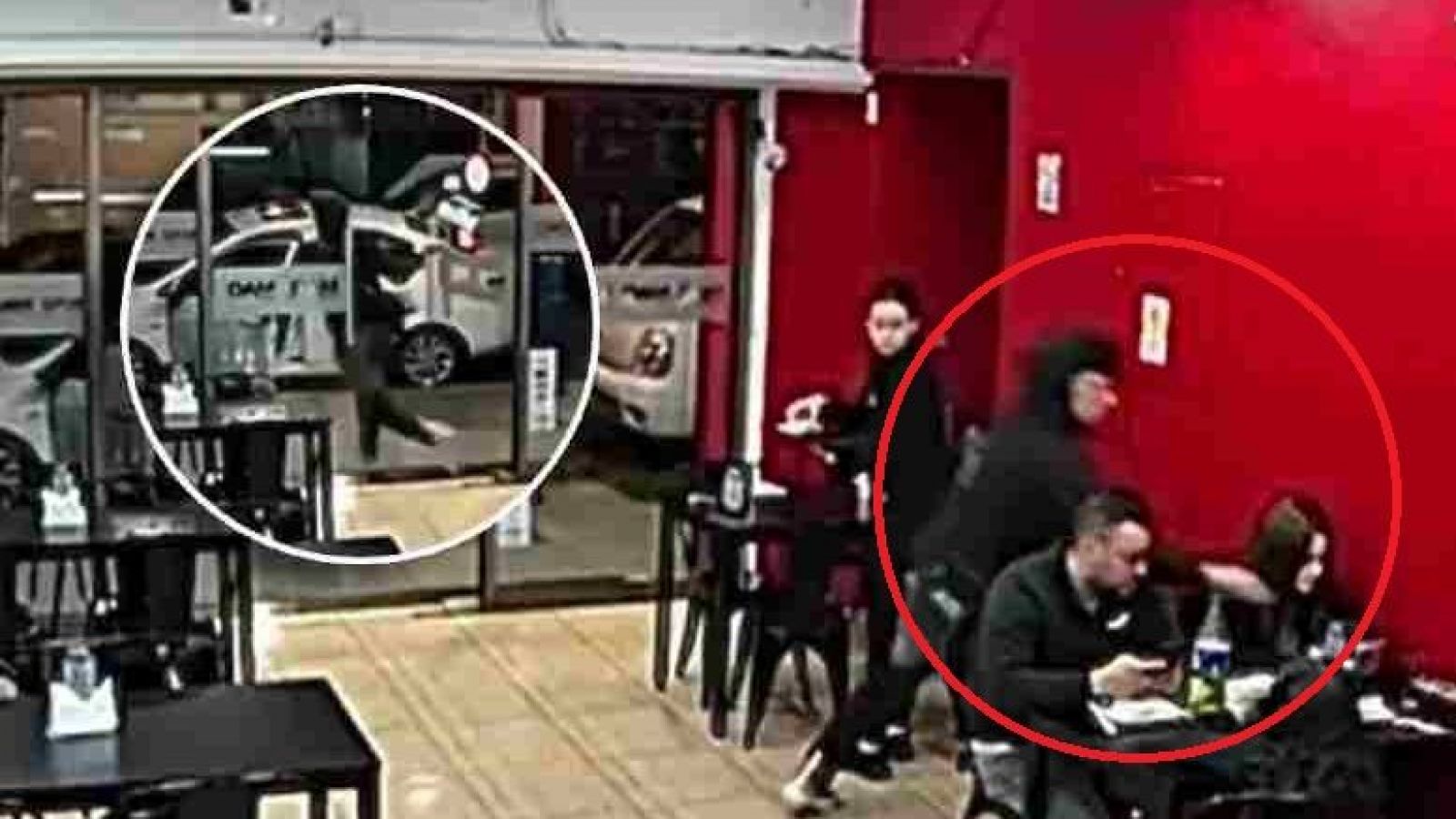 Delincuente robando celular en local de sushi