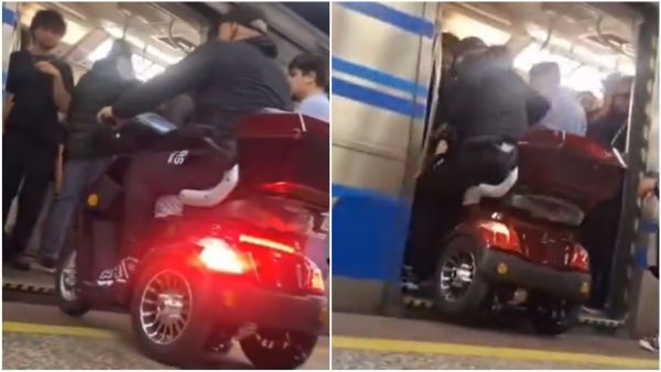 Hombre entra a Metro en motocicleta