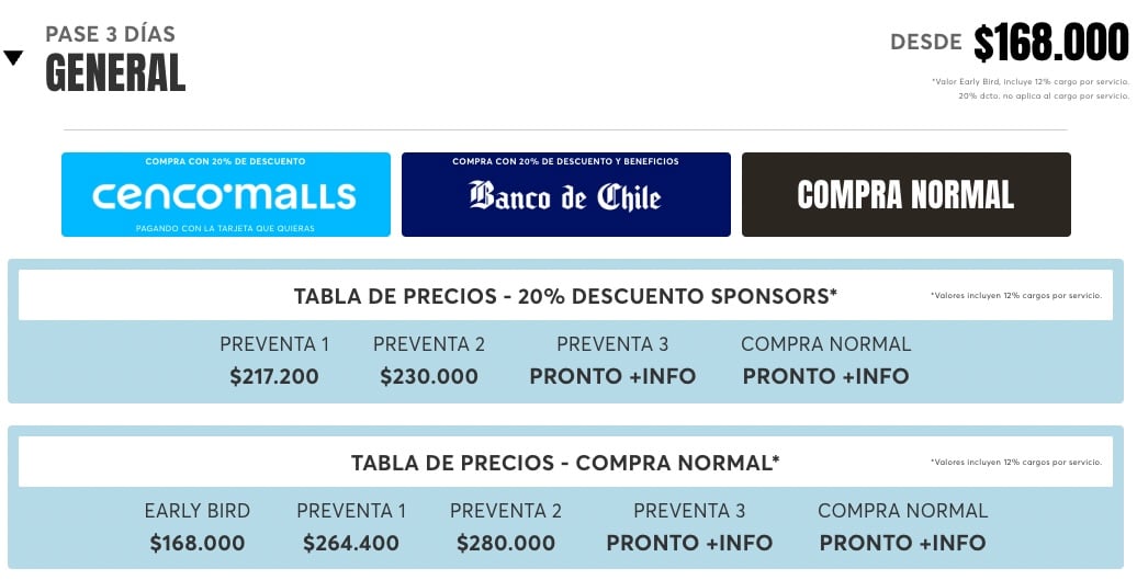 PASE 3 DÍAS PRECIOS LOLLAPALOOZA
