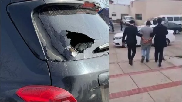 Así quedó el parabrisas del auto afectado