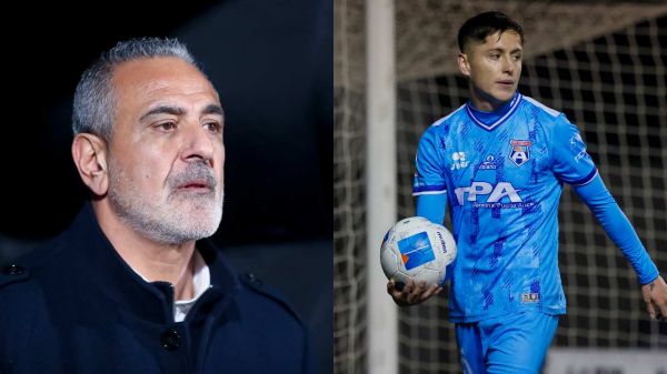 Pablo Milad y un jugador de San Marcos de Arica