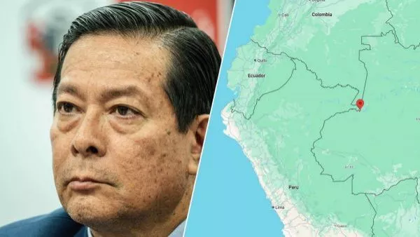 Ministro peruano y mapa de Perú u Colombia