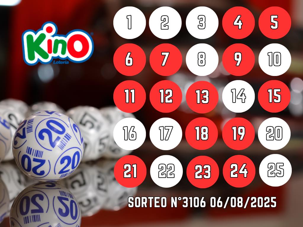 RESULTADOS KINO, SORTEO 3106 - MIÉRCOLES 6 DE AGOSTO 2025