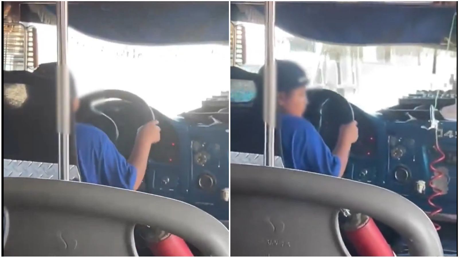 Niño conduciendo autobús
