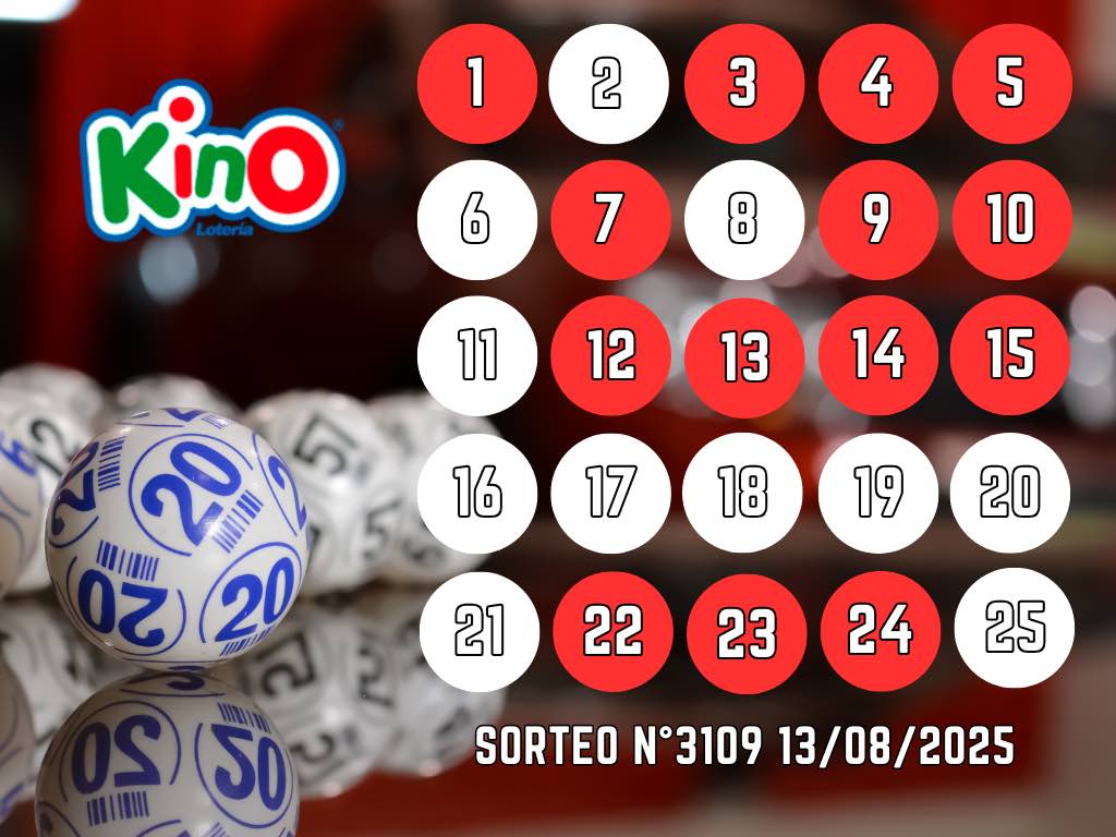 RESULTADOS KINO, SORTEO 3109 - MIÉRCOLES 13 DE AGOSTO 2025