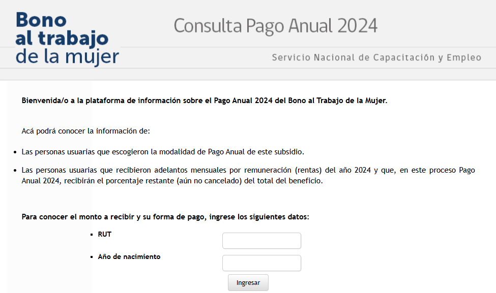Consultar pago anual Bono al Trabajo de la Mujer