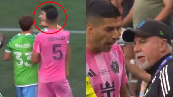 Sergio Busquets y Luis Suárez protagonizando incidentes en la final de la Leagues Cup