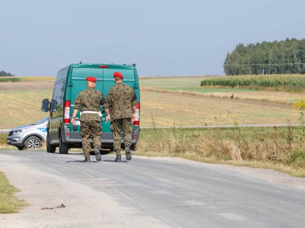 Inmediaciones del lugar donde se estrelló un dron ruso en Mniszkow, centro-sur de Polonia