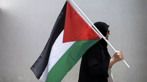 Manifestante con la bandera de Palestina