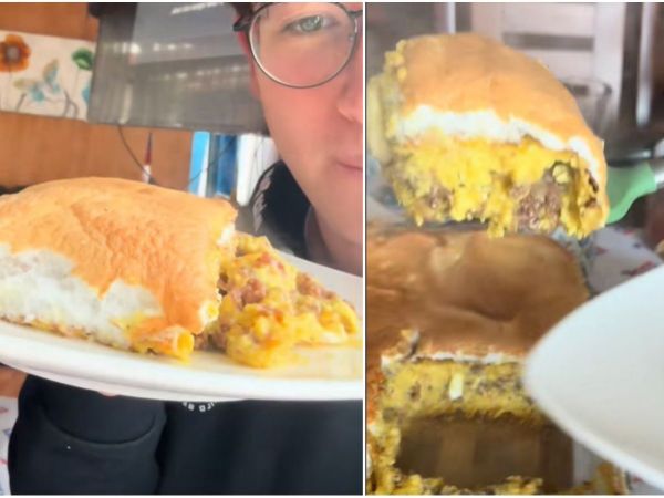 tiktoker muestra pastel de choclo con merengue.