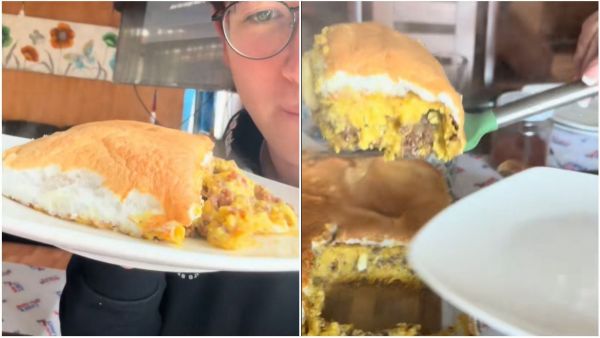 tiktoker muestra pastel de choclo con merengue.