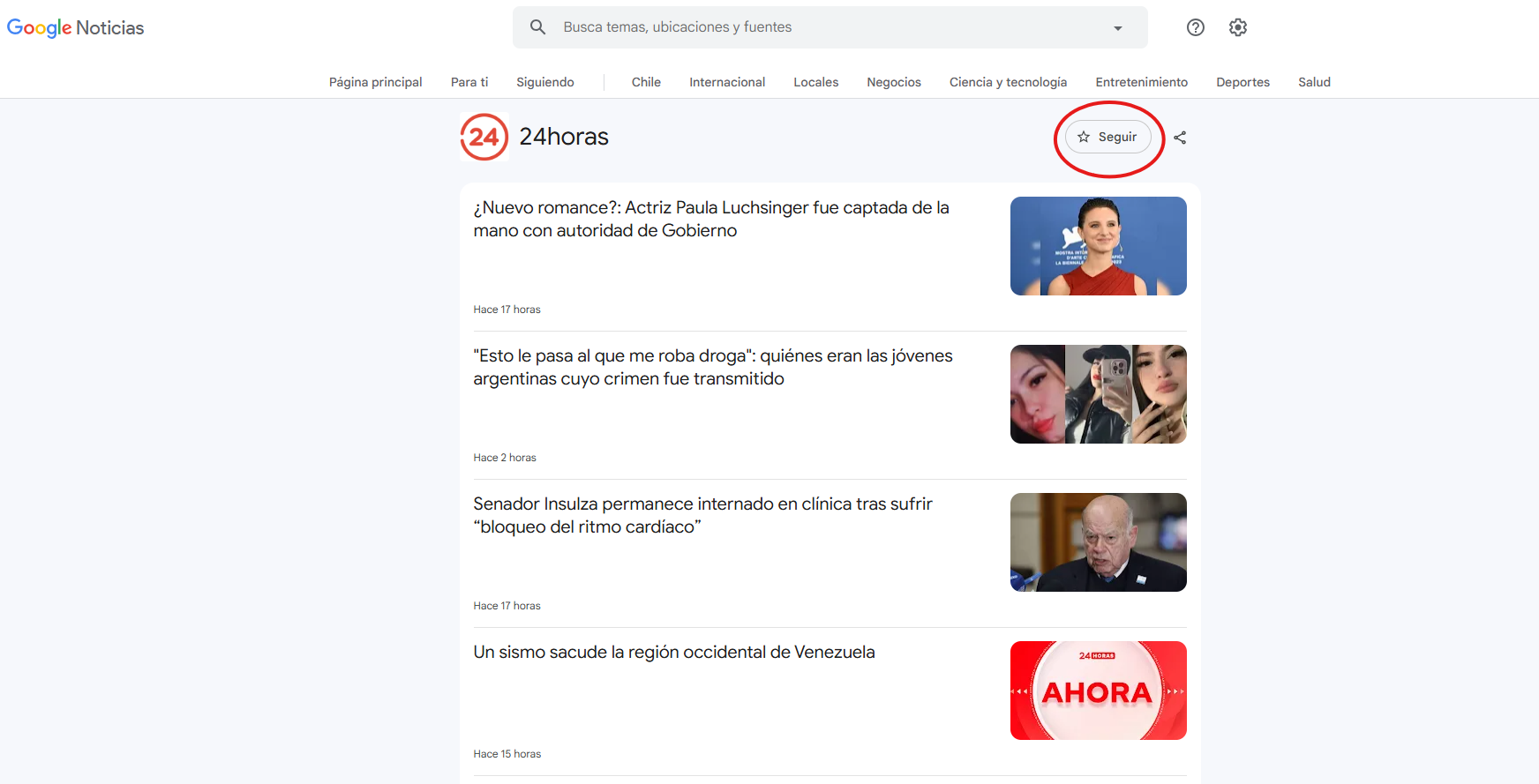 Seguir 24horas.cl en Google Discover