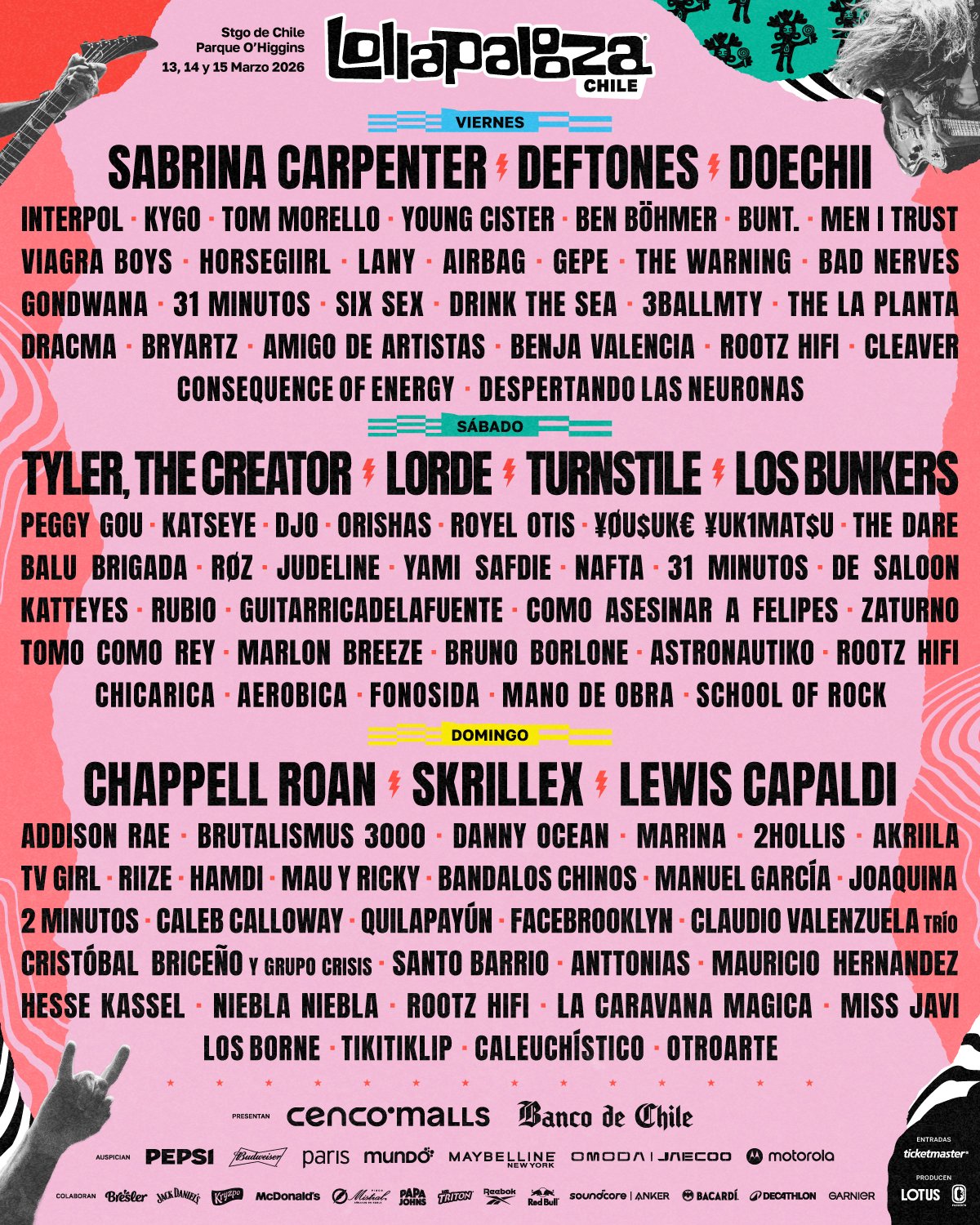 Line up completo de lollapalooza 2026