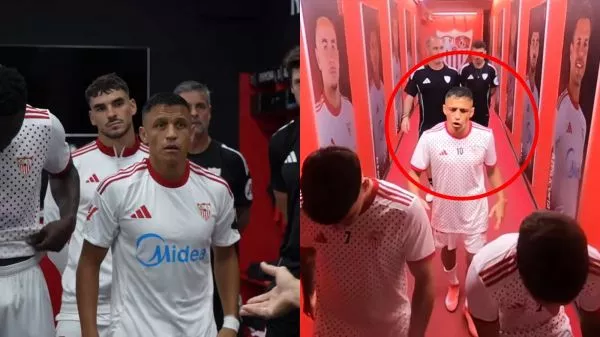 Alexis Sánchez arengando a sus compañeros previo al partido frente al FC Barcelona