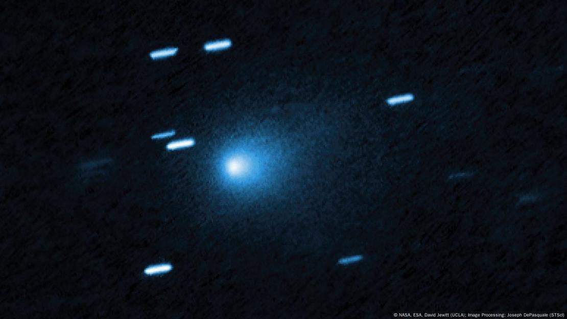 El telescopio espacial Hubble capturó el 21 de julio de 2025 al cometa interestelar 3I/ATLAS como un capullo azulado de polvo a 445 millones de kilómetros de la Tierra.Imagen: NASA, ESA, David Jewitt (UCLA); Image Processing: Joseph DePasquale (STScI