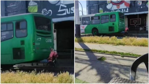 Peligrosa maniobra de hombre en silla de ruedas