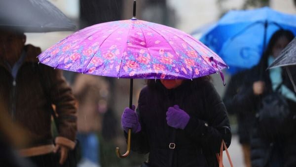 Persona con paraguas bajo la lluvia
