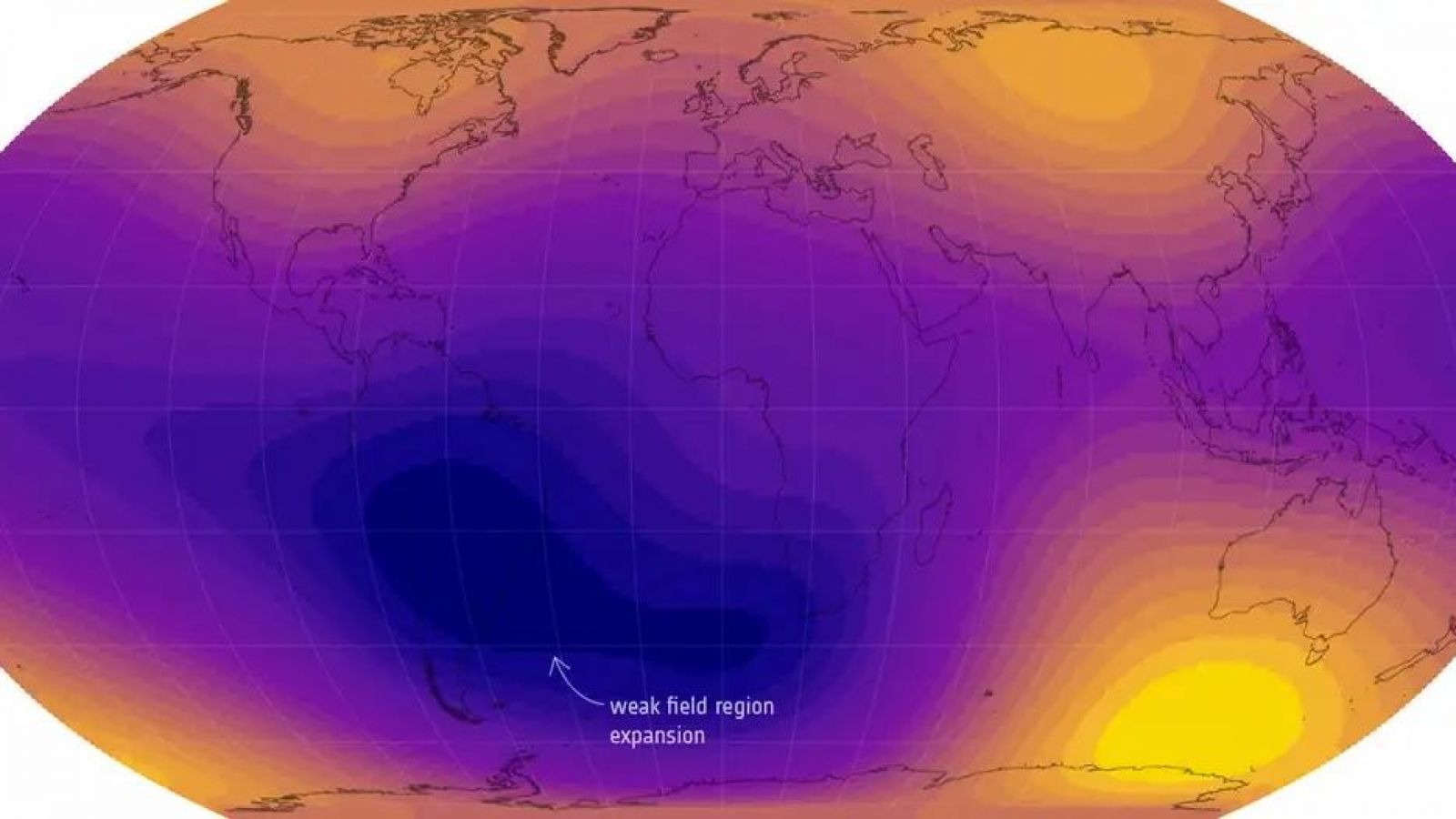 Así se ve en 2025 la Anomalía del Atlántico Sur, expandiéndose hacia el continente africano.