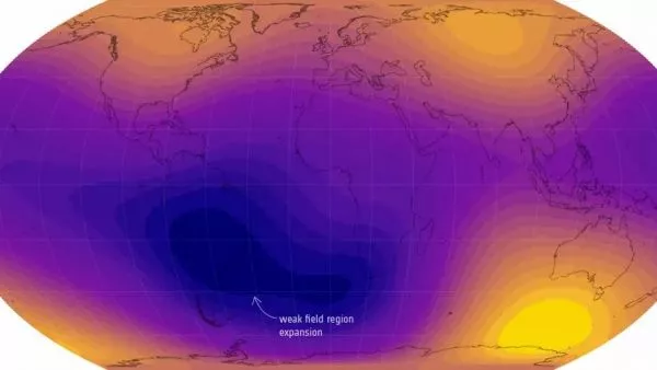 Así se ve en 2025 la Anomalía del Atlántico Sur, expandiéndose hacia el continente africano.