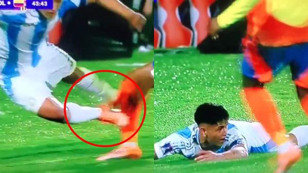 El argentino Julio Soler cae al suelo tras simular una falta durante la semifinal del Mundial Sub 20 ante Colombia