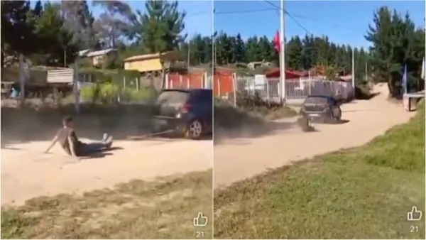 Delincuente es amarrado a auto y arrastrado por vecinos en Valparaíso