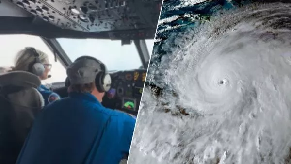 Avión de la NOAA pasando por el ojo del huracán Melissa