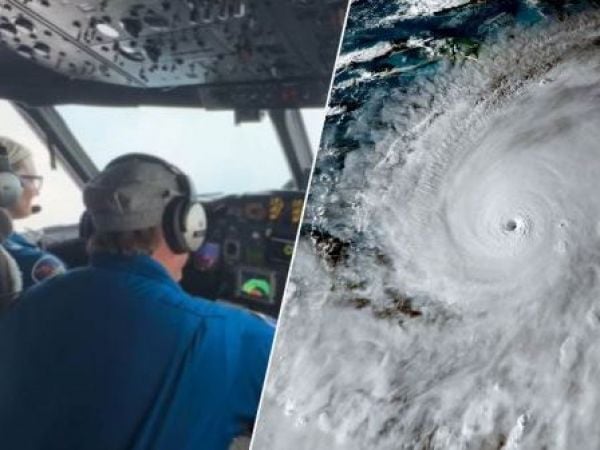 Avión de la NOAA pasando por el ojo del huracán Melissa