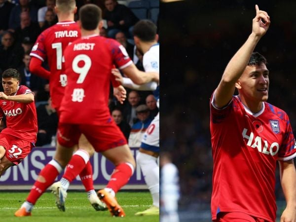 Marcelino Núñez anotando un gol de tiro libre