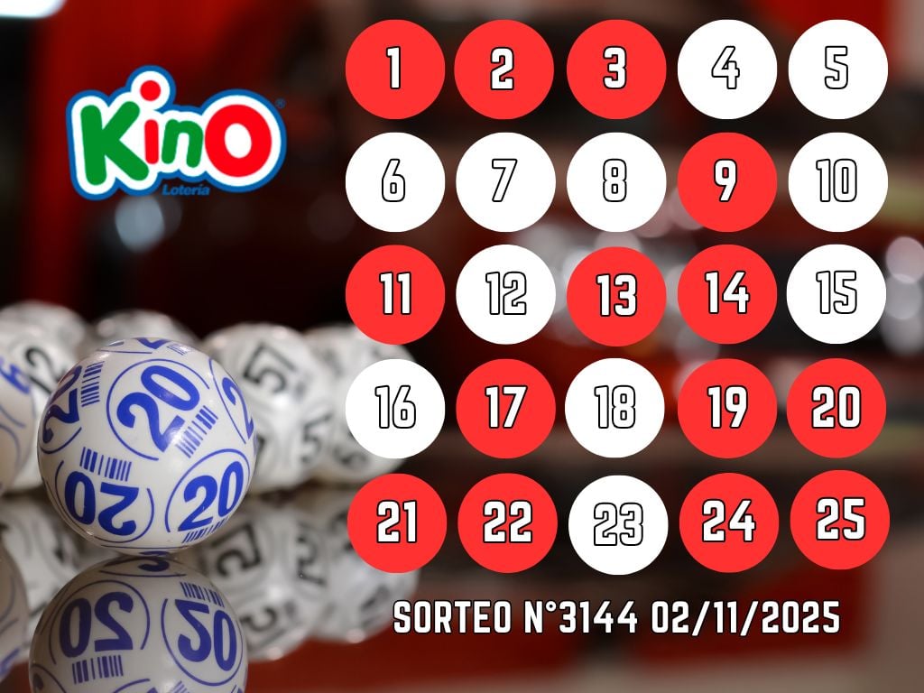 RESULTADOS KINO, SORTEO 3144 - DOMINGO 2 DE NOVIEMBRE 2025