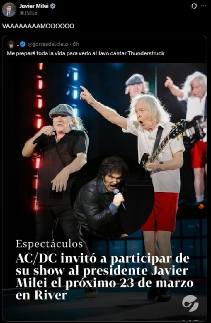Milei responde a noticia falsa de AC/DC