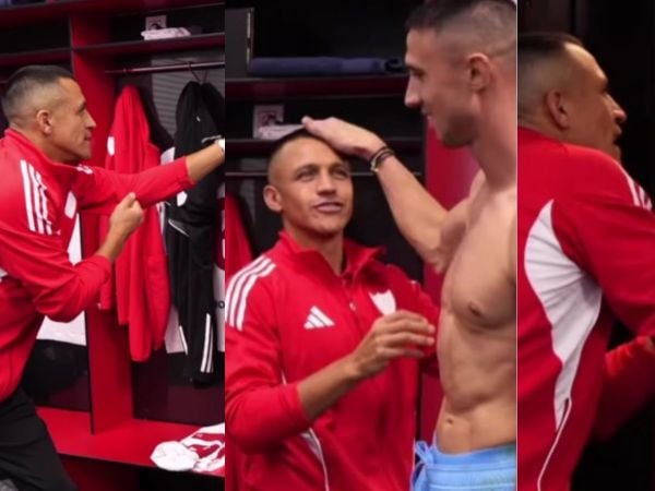 Alexis Sánchez, que aún se encuentra lesionado, encabezó recibimiento al plantel y felicitó a sus compañeros tras triunfo