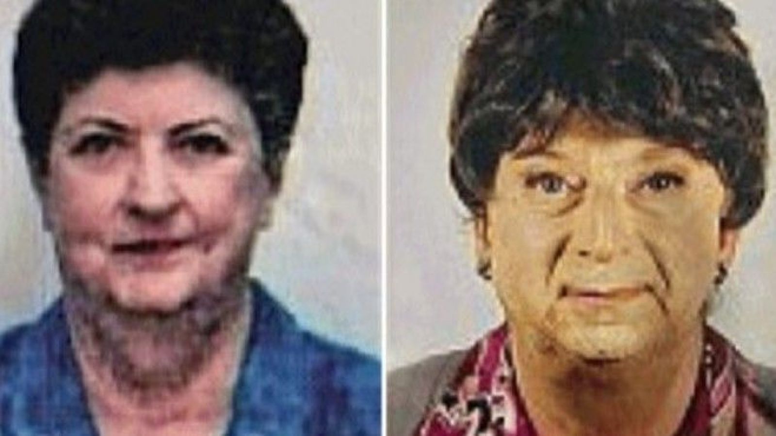 Dos fotografías de carnet de identidad: una de la madre fallecida y otra del hijo disfrazado.