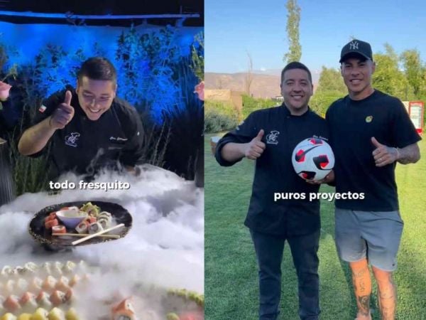 Chef Cristian Carrasco junto a Eduardo Vargas