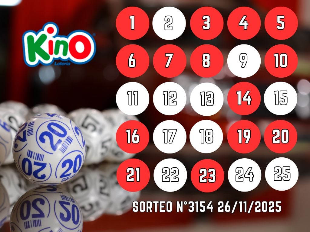 RESULTADOS KINO, SORTEO 3154 - MIÉRCOLES 26 DE NOVIEMBRE 2025