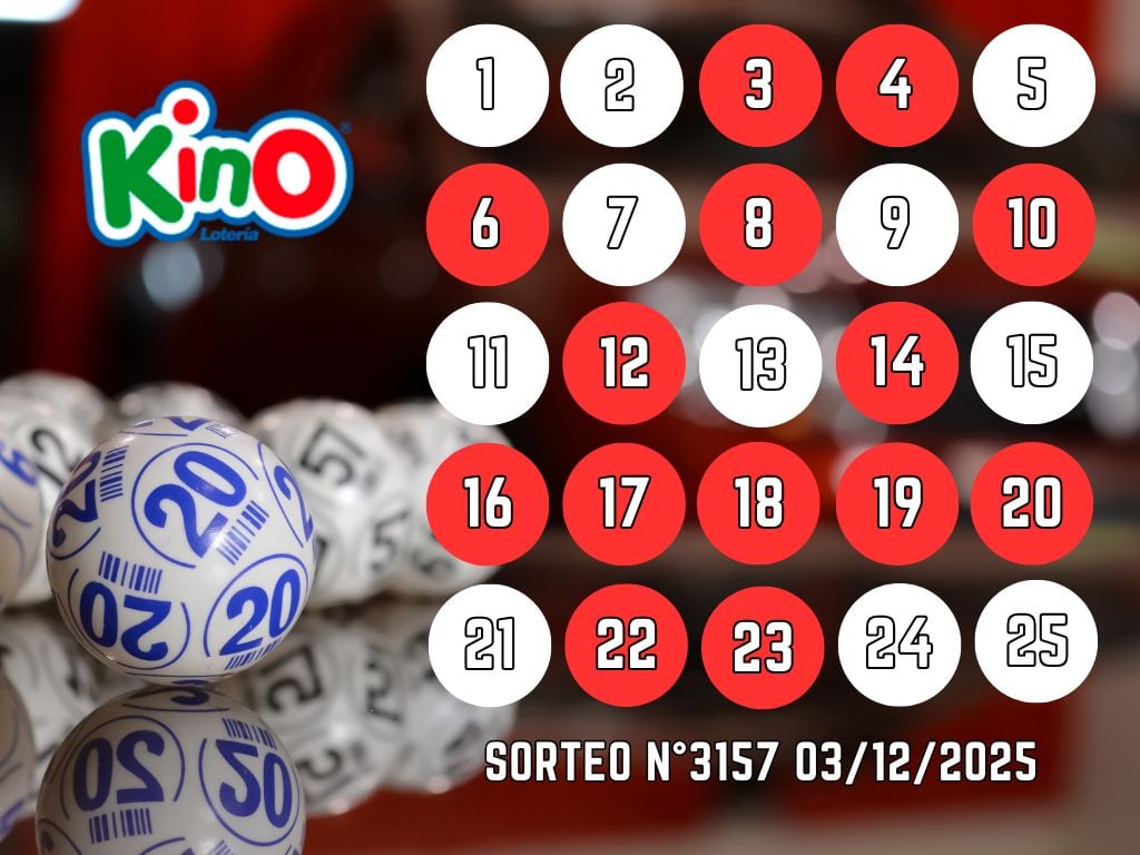 RESULTADOS KINO, SORTEO 3157 - MIÉRCOLES 3 DE DICIEMBRE 2025